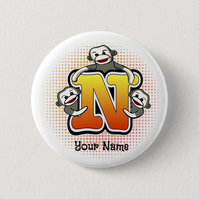 Monogram N Sock Monkey  Button (Front)