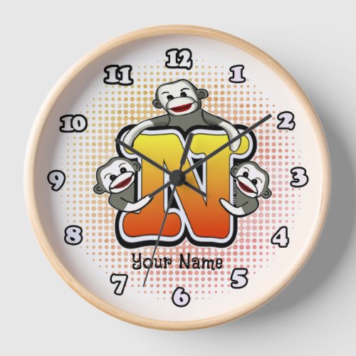 Monogram N Sock Monkey clock