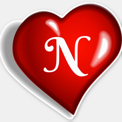 Monogram N white script on ruby red heart Sticker