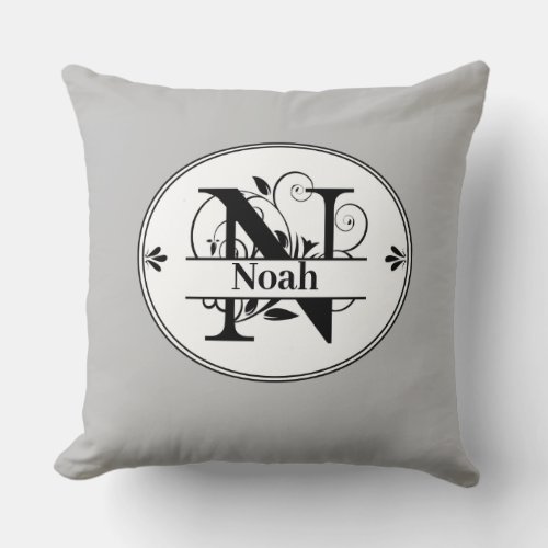 Monogram N with full name and colorchoice Throw Pillow