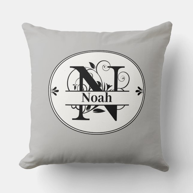Monogram N, with full name and colorchoice Throw Pillow (Front)