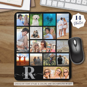 Monogram Name 14 Photo Collage Custom Color Mouse Pad