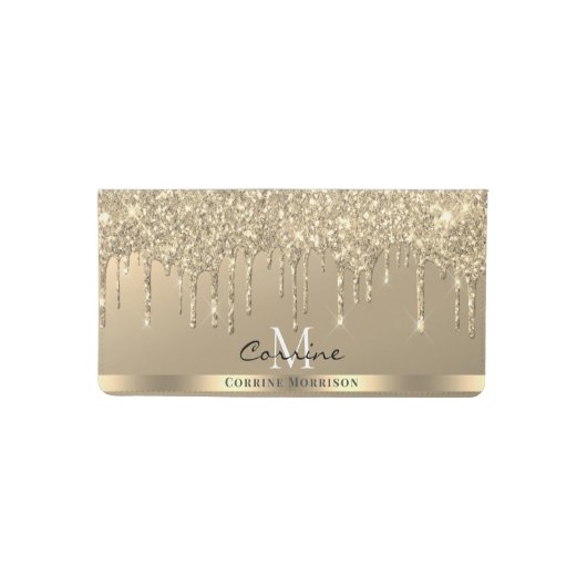 Monogram Name 14k Gold Dripping Glitter Metallic Checkbook Cover (Front)
