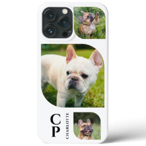 Monogram Name 3 Photo Collage Simple Modern iPhone 13 Pro Max Case