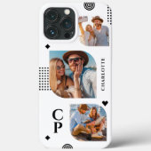 Monogram Name 3 Photo Collage Trendy Modern Case-Mate iPhone Case (Back)