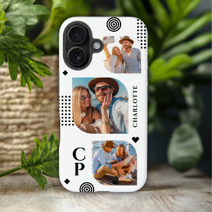 Monogram Name 3 Photo Collage Trendy Modern iPhone 16 Case