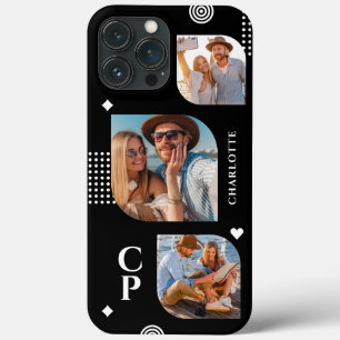 Monogram Name 3 Photo Collage Trendy Modern iPhone 13 Pro Max Case