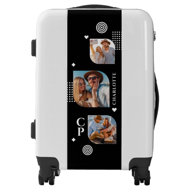 Monogram Name 3 Photo Collage Trendy Modern Luggage (Front)