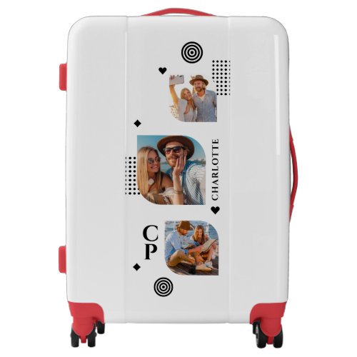 Monogram Name 3 Photo Collage Trendy Modern Luggage