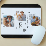 Monogram Name 3 Photo Collage Trendy Modern Mouse Pad<br><div class="desc">Monogram Name 3 Photo Collage Trendy Modern Mouse Pads features a photo collage of three of your favorite photos with your personalized name and monogram in elegant black script. Personalize by editing the text in the text boxes provided. Perfect for birthday, Christmas, Mother's Day, Father's Day, best friends and more....</div>