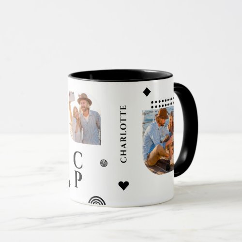 Monogram Name 3 Photo Collage Trendy Mug