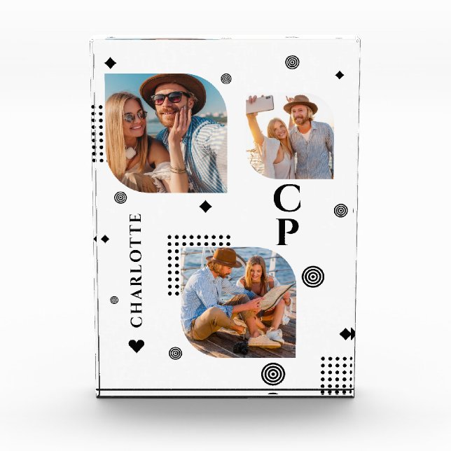 Monogram Name 3 Photo Collage Trendy Photo Blocks (Front)