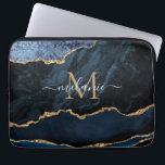 Monogram Name Agate Blue Gold Marble Laptop Sleeve<br><div class="desc">Monogram Name Agate Navy Blue Gold Gemstone Marble Geode Glitter Sparkle Personalized Birthday - Anniversary or Wedding Gift / Suppliest - Add Your Letter / Name - Text or Remove - Make Your Special Gift - Resize and move or remove and add text / elements with customization tool. Design by...</div>