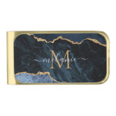 Cute Navy Blue Gold Agate Geode Feminine Monogram Belt