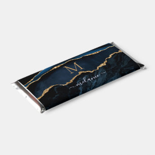 Monogram Name Agate Navy Blue Gold Gemstone Marble Hershey Bar Favors