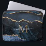 Monogram Name Agate Navy Blue Gold Gemstone Marble Laptop Sleeve<br><div class="desc">Monogram Name Agate Navy Blue Gold Gemstone Marble Geode Glitter Sparkle Personalized Birthday - Anniversary or Wedding Gift / Suppliest - Add Your Letter / Name - Text or Remove - Make Your Special Gift - Resize and move or remove and add text / elements with customization tool. Design by...</div>
