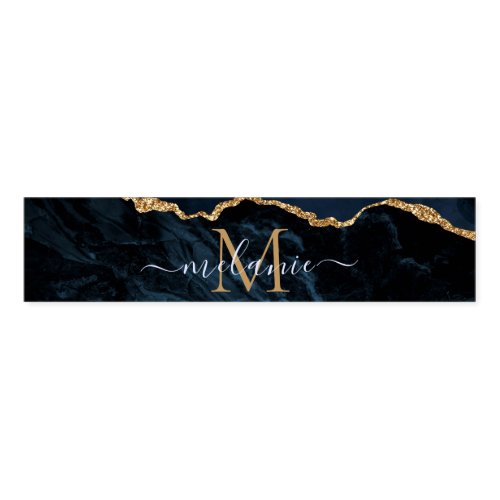 Monogram Name Agate Navy Blue Gold Gemstone Marble Napkin Bands