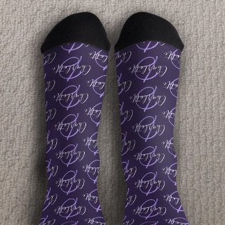 Monogram name and initial white purple socks