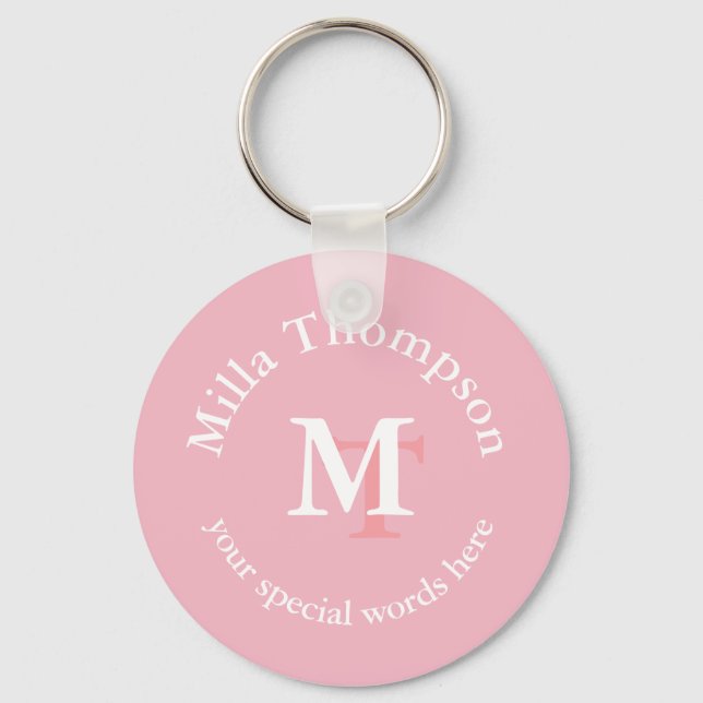 monogram . name and initials . her custom pink keychain (Front)