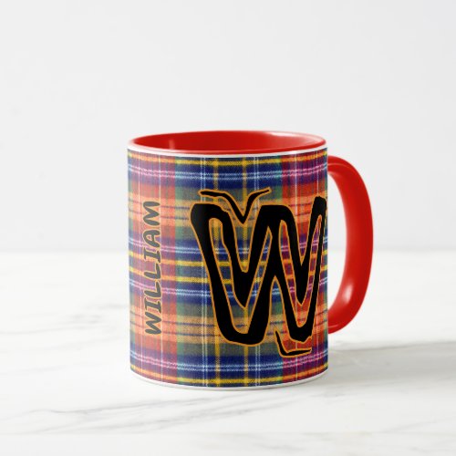 Monogram Name (Antique Plaid Style) Vintage Coffee Mug