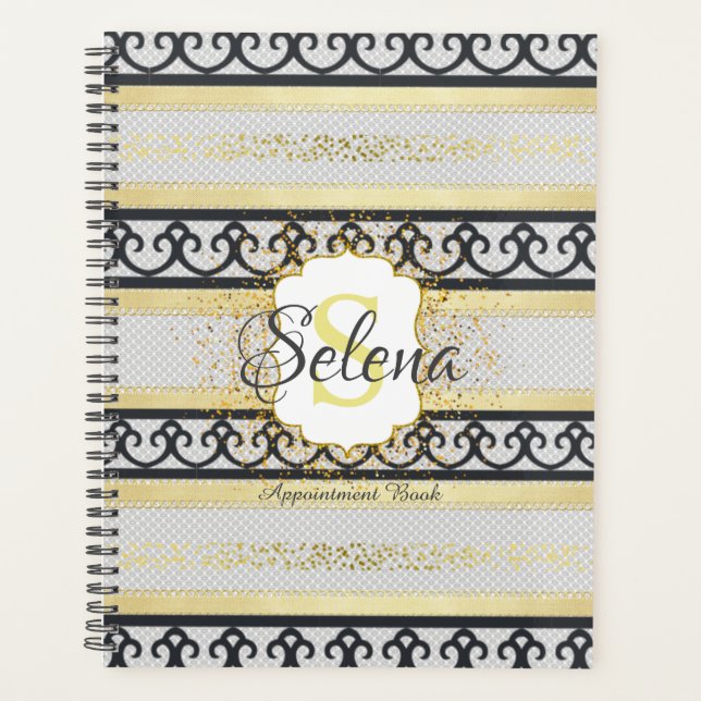 Monogram Name Appointment Book Golden Glitter Planner (Front)