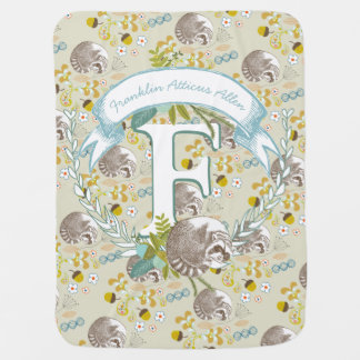 Monogram Name Aqua Teal MINT Garland Raccoon Acorn Baby Blanket