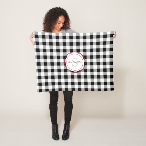 Monogram_Name BW Buffalo Check Fleece Blanket