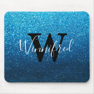 Monogram Name Baby Blue Ombre Glitter Sparkles Mouse Pad