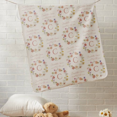 Monogram Name Baby Girl Watercolor Floral Nursery Baby Blanket