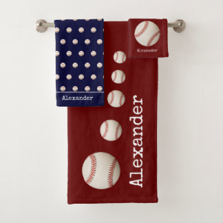 Monogram name baseball sport red white blue bath towel set