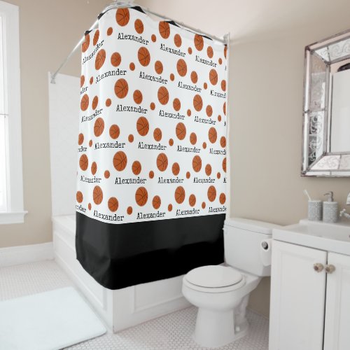Monogram Name Basketball Orange on White Bath  Shower Curtain