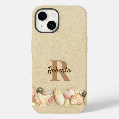 Monogram Name Beach Sand Seashells Case_Mate iPhone 14 Case