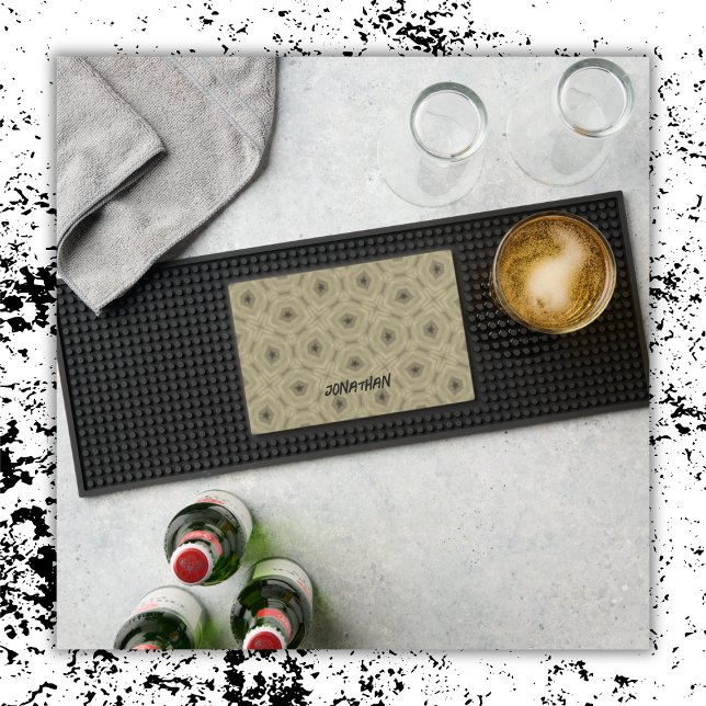 Monogram Name Black and Beige pattern |  Bar Mat (Creator Uploaded)
