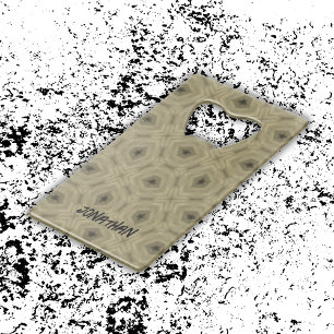 Monogram Name Black and Beige pattern Credit Card Bottle Opener