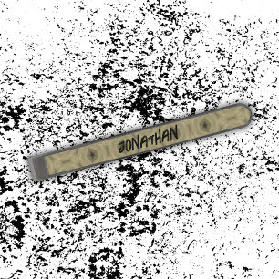 Monogram Name Black and Beige pattern   Gunmetal Finish Tie Bar