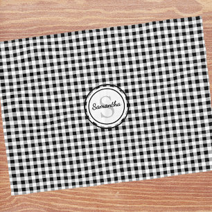Monogram Name Black and White Buffalo Check Fleece Blanket