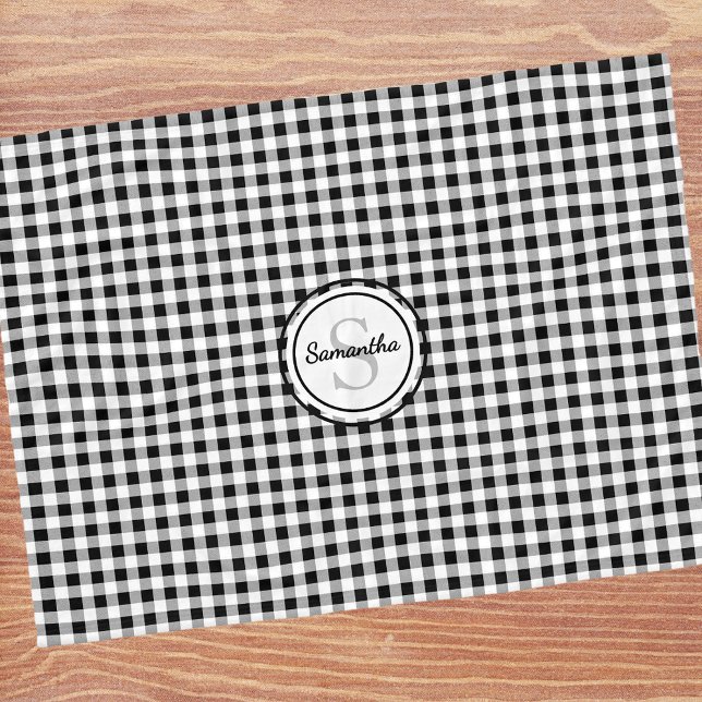 Monogram Name Black and White Buffalo Check Fleece Blanket (Creator Uploaded)