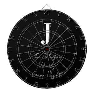 Monogram Name Black and White Family Game Night Dart Board
