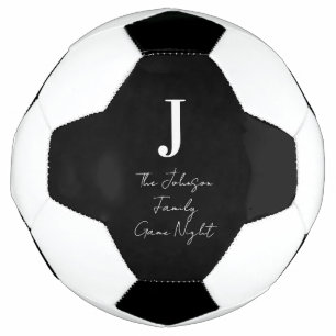 Monogram Name Black and White Family Game Night Soccer Ball