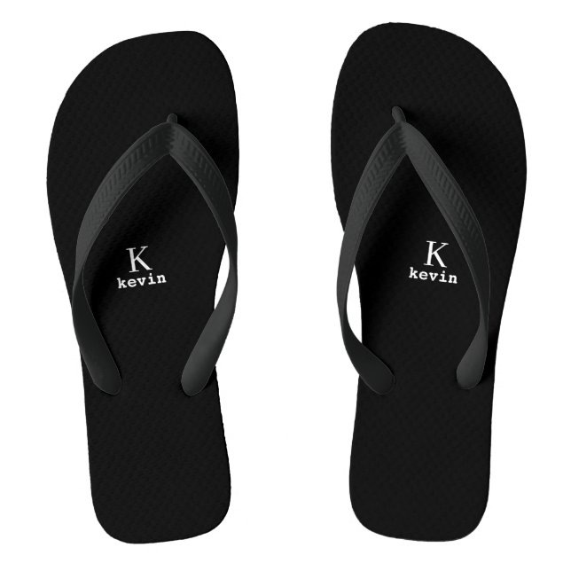 Monogram name black and white modern flip flops (Footbed)