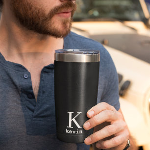 Monogram name black and white personalized insulated tumbler