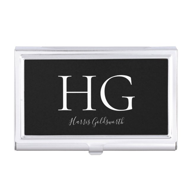 Monogram Name Black Business Card Case (Front)