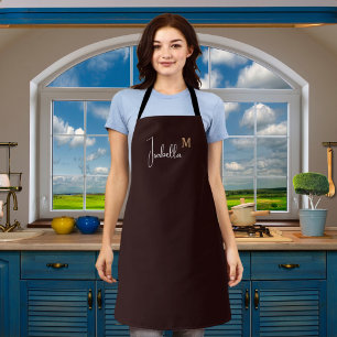 Monogram name black gold apron