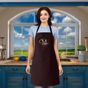 Monogram name black gold apron