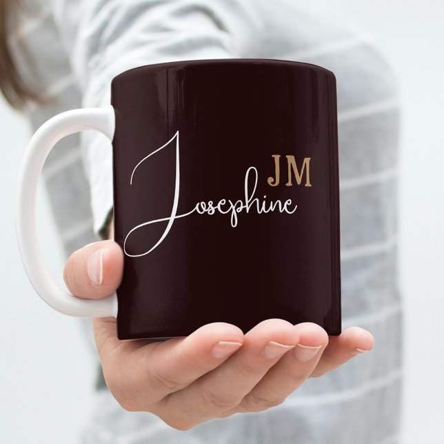 Monogram name black gold coffee mug (Creator Uploaded)