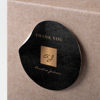 Monogram name black gold elegant thank you leather