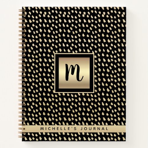 Monogram name black gold foil modern script luxury notebook
