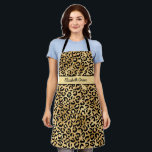 Monogram Name Black Gold Leopard Print Cheetah Apron<br><div class="desc">Monogrammed Black and gold leopard print,  animal print,  cheetah print apron. Add your last name initial and your first name to monogram this apron.</div>