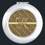 Monogram Name Black Gold Leopard Print Cheetah  Compact Mirror<br><div class="desc">Monogram name Black and gold leopard print,  animal print,  cheetah print compact mirror. See our black and gold leopard print collection for matching products.</div>