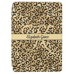 Monogram Name Black Gold Leopard Print Cheetah  iPad Air Cover